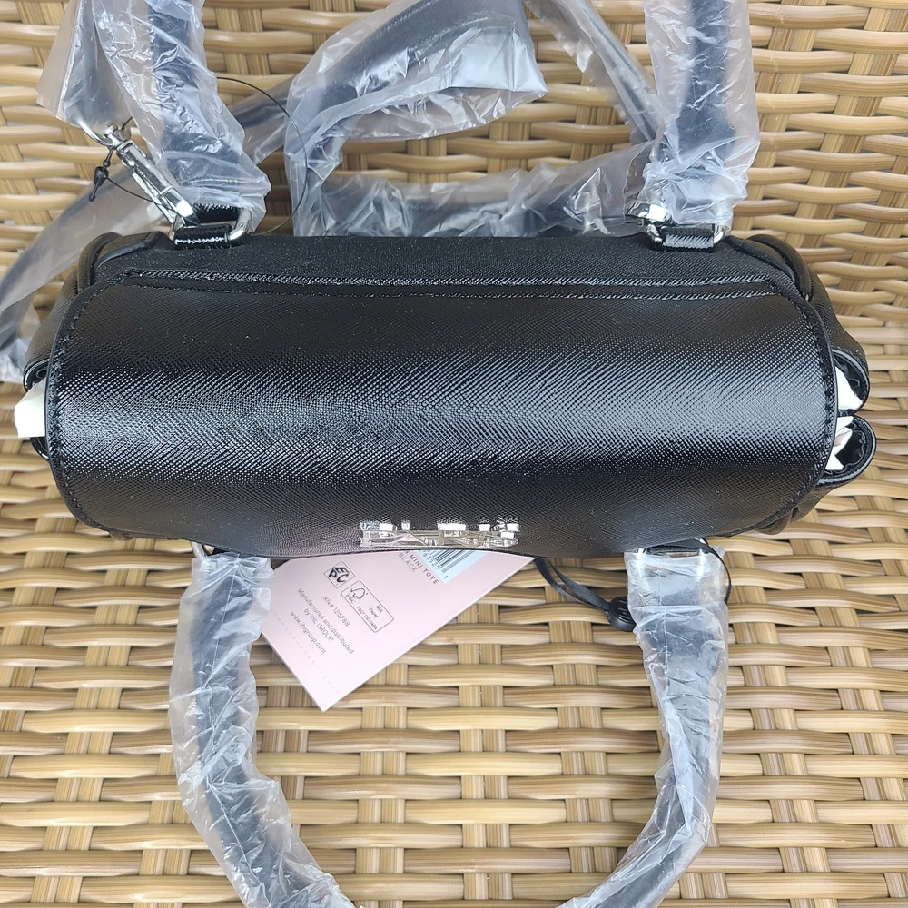 Paris Hilton Black Mini Satchel Bag Purse Structured Handles - Picture 5 of 14